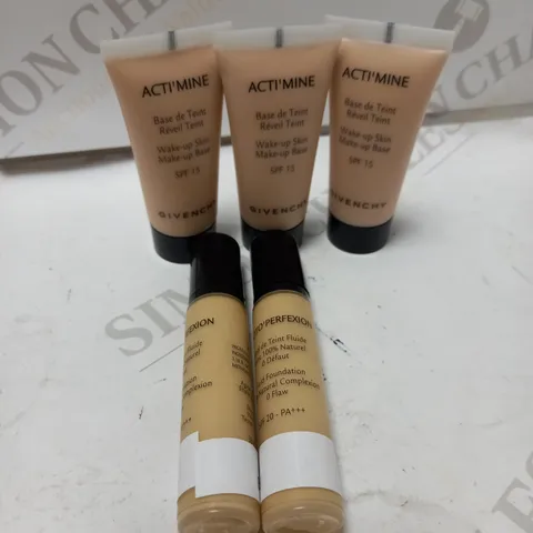 LOT OF 5 ASSORTED GIVENCHY PRODUCTS TO INCLUDE MAKE UP BASE - 6 ACTI PEACH & PHOTO'PERFEXION FLUID FOUNDATION - PERFECT LINEN