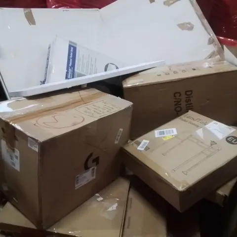 PALLET CONTAINING VARIOUS ASSORTED BOXED HOUSEHOLD ITEMS TO INCLUDE: DISTILLERY, TOILET SAFETY RAILS, GAZEBO AND LOTS MORE UNMARKED BOXED ITEMS 