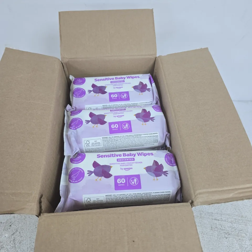BABY WIPES – SENSITIVE, UNSCENTED (60 WIPES EACH) – BOX OF APPROXIMATELY 15 PACKS