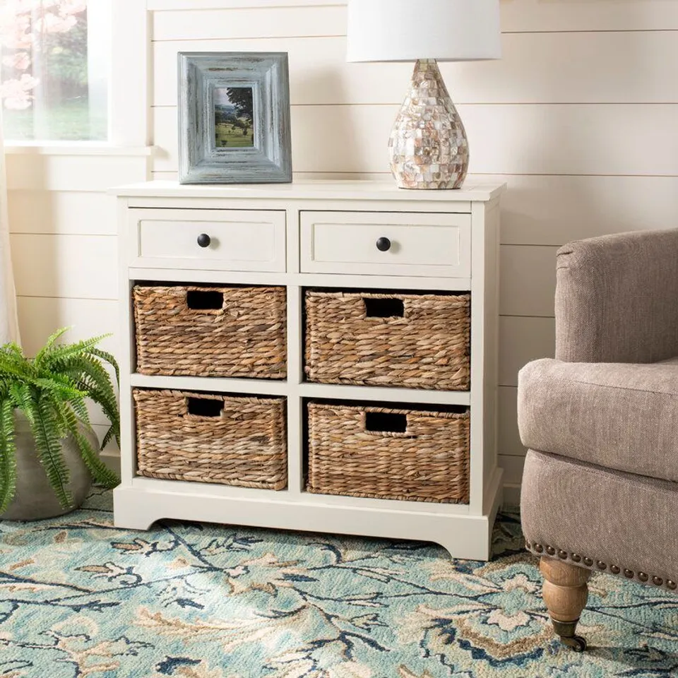 BOXED SAFAVIEH DALLAS 2-DRAWER DISTRESSED CREAM CHEST (1 BOX)