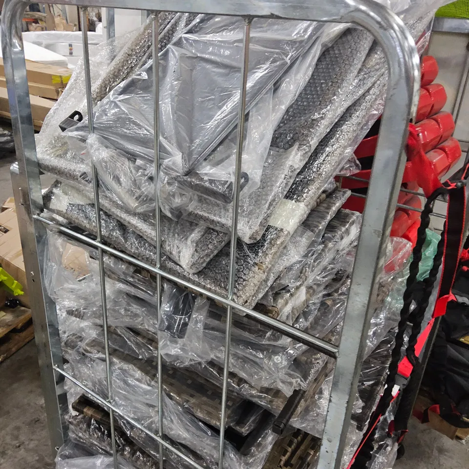 CAGE OF ASSORTED GARDEN FURNITURE PARTS (CAGE NOT INCLUDED)