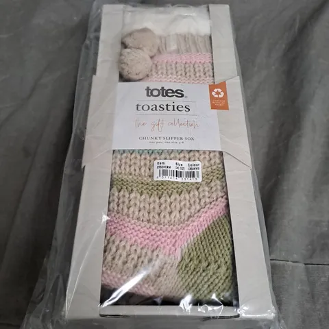 TOTES TOASTIES CHUNKY SLIPPER-SOX IN CREAM MIX ONE SIZE