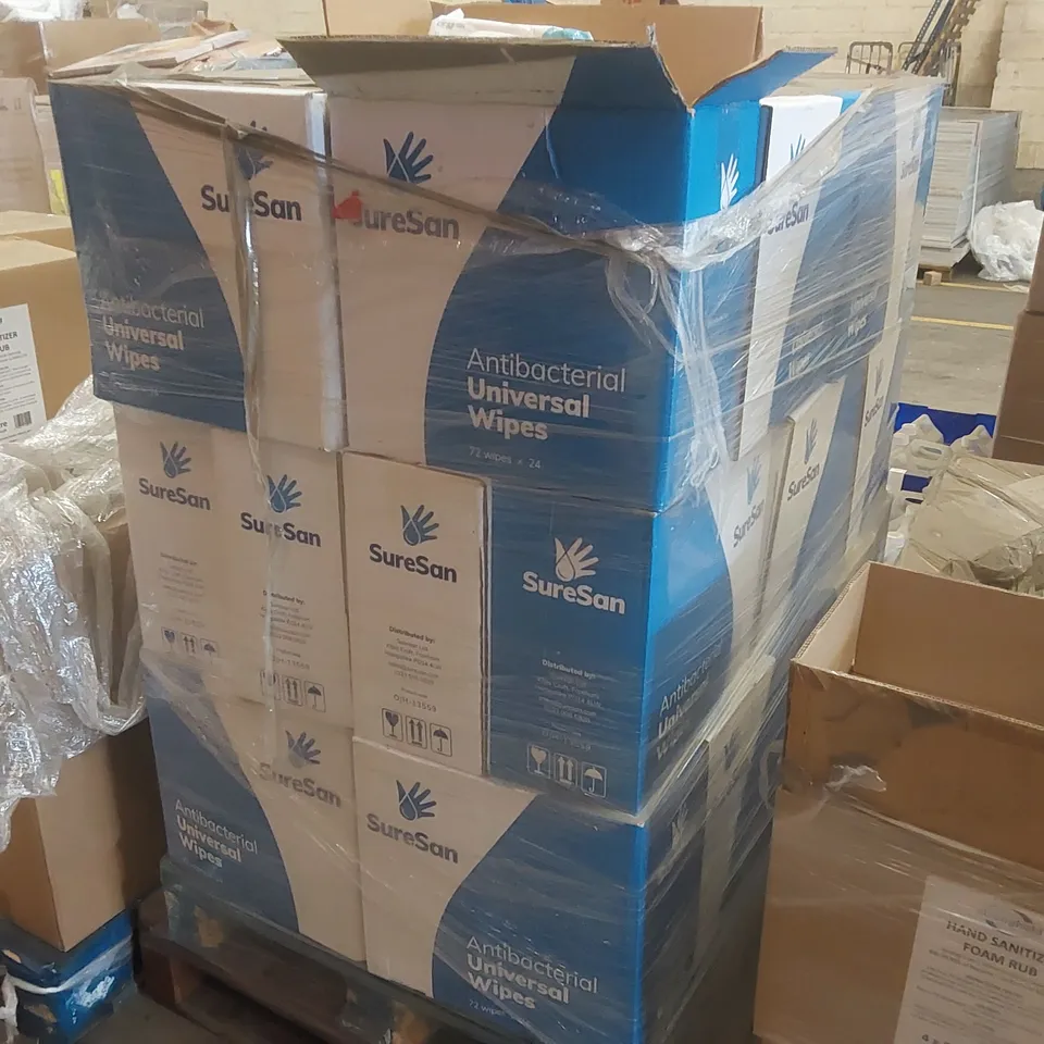 PALLET CONTAINING APPROXIMATELY 32x BOXES OF 24x 72PCS SURESAN ANTIBACTERIAL WIPES