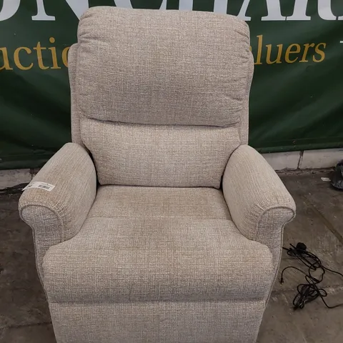 QUALITY BRITISH DESIGNER G PLAN NEWMARKET DUEL ELEVATE EASY CHAIR LOOM CLAY FABRIC