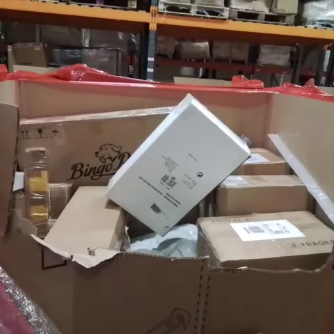 PALLET OF ASSORTED HOUSEHOLD GOODS AND PRODUCTS TO INCLUDE;SUITCASE,BATHROOM SET,CEILING FAN