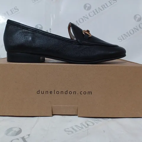 BOXED PAIR OF DUNE LONDON SNAFFLE SLIM SOLE LOAFERS IN BLACK LEATHER SIZE 5