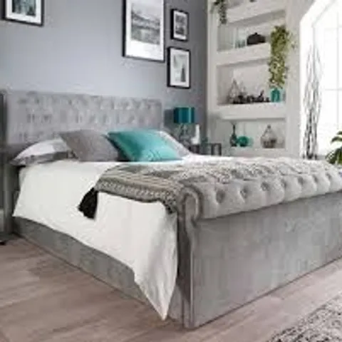 BOXED ASPIRE CHESTERFIELD DOUBLE GREY OTTOMAN BED (2 BOXES)