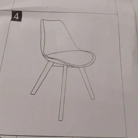 BOXED SET OF 4 GREY PLASTIC DINING CHAIRS WITH PADDED SEATS AND WOODEN LEGS (1 BOX)