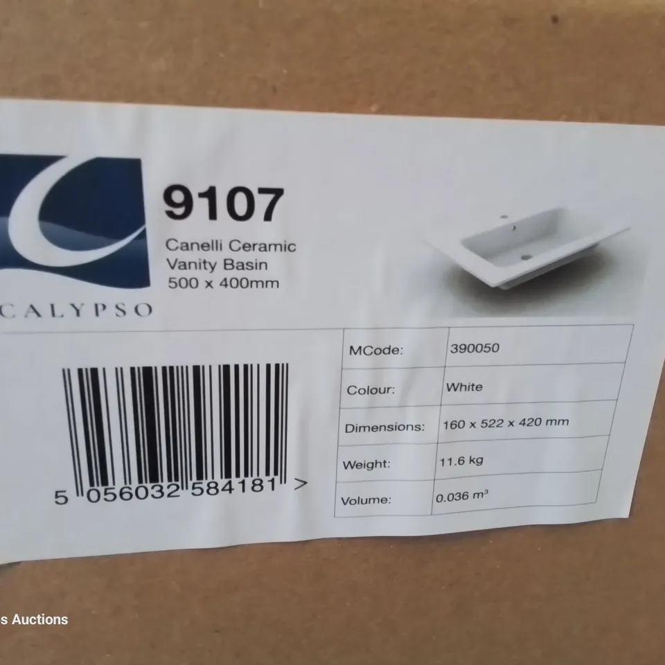 BOXED CANELLI CERAMIC SINGLE TAP VANITY BASIN WHITE 500 × 400mm