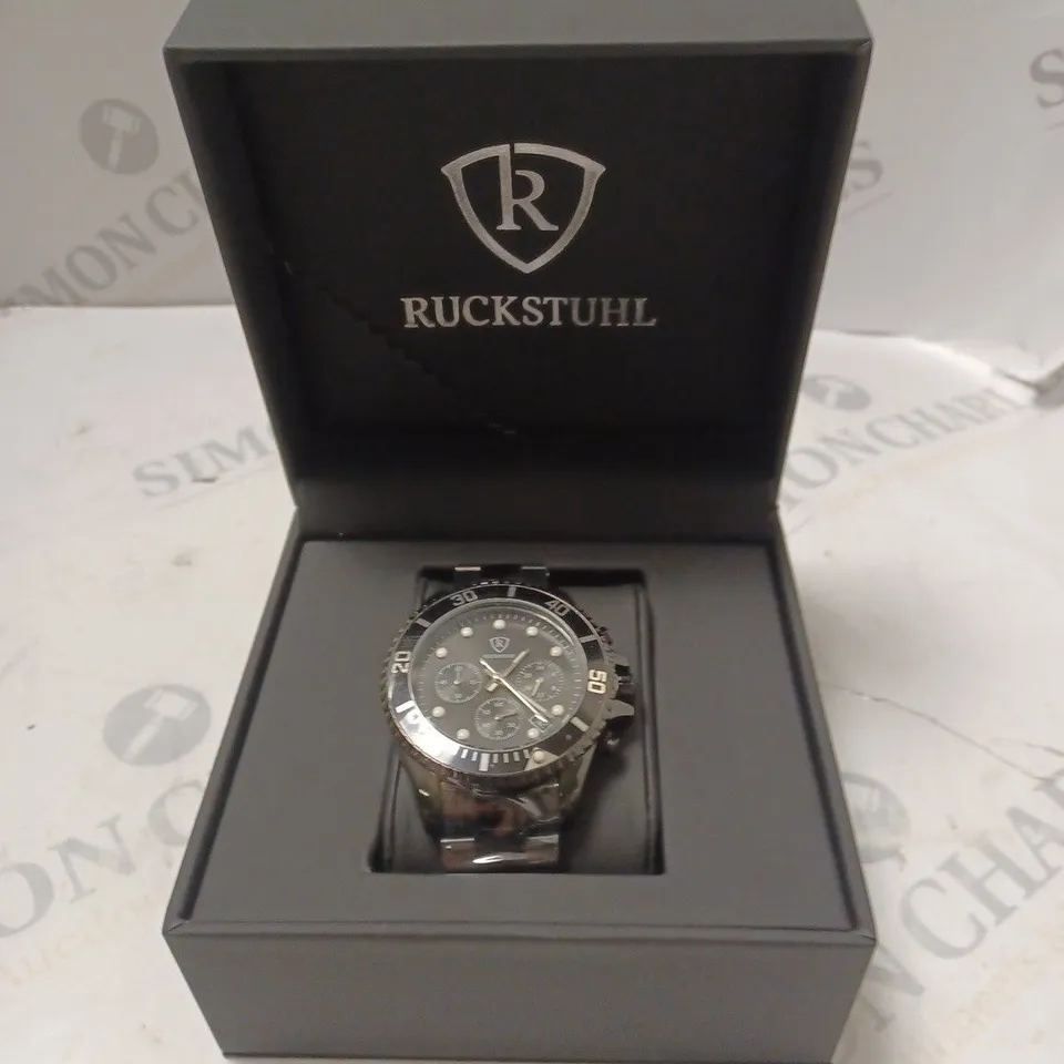 MENS RUCKSTUHL CHRONOGRAPH 8829 WATCH – BLACK DIAL - STAINLESS STEEL STRAP – 3ATM WATER RESISTANT – DATE FUNCTION