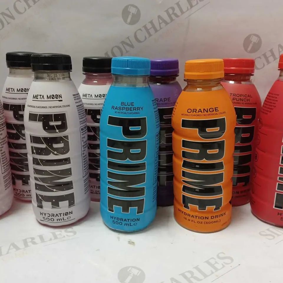LOT OF APPROX 10 ASSORTED PRIME ENERGY DRINKS TO INCLUDE META MOON, ORANGE, TROPICAL PUNCH, ETC