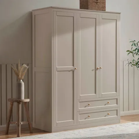 BOXED DUSK RUBY 3 DOOR WARDROBE WITH DRAWERS - TAUPE (2 BOXES)