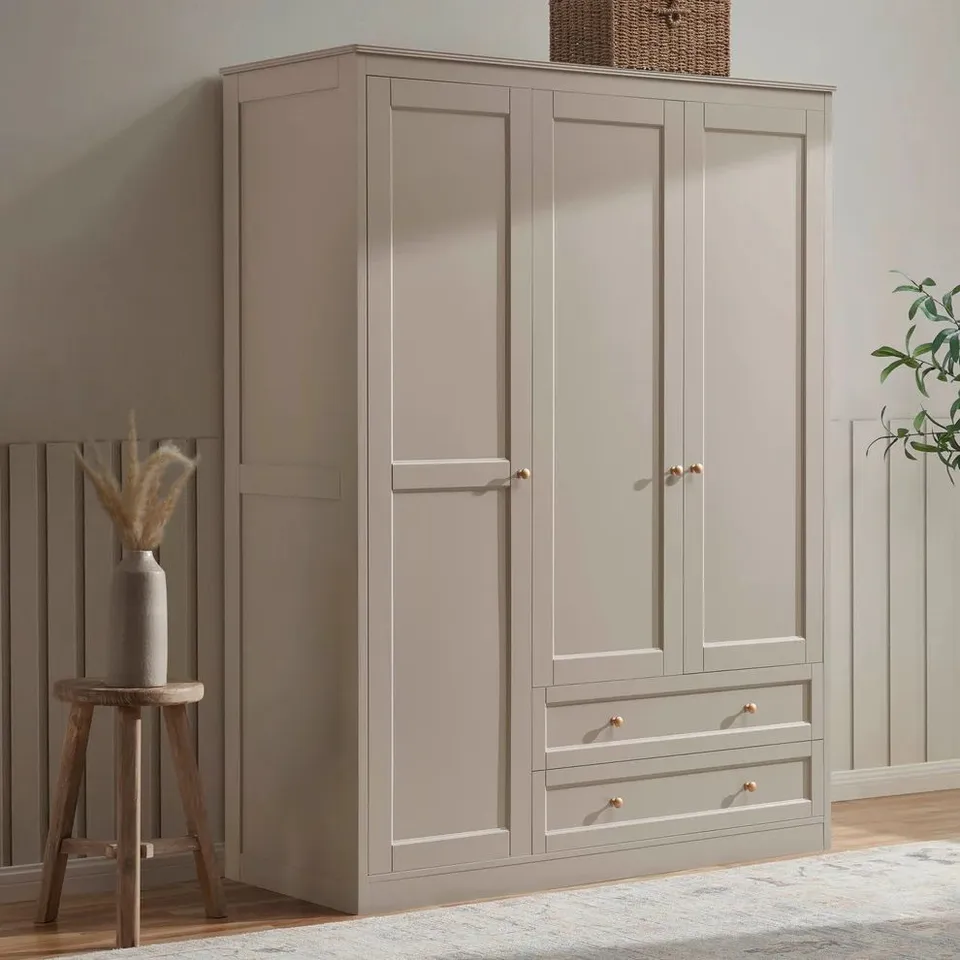 BOXED DUSK RUBY 3 DOOR WARDROBE WITH DRAWERS - TAUPE (2 BOXES)