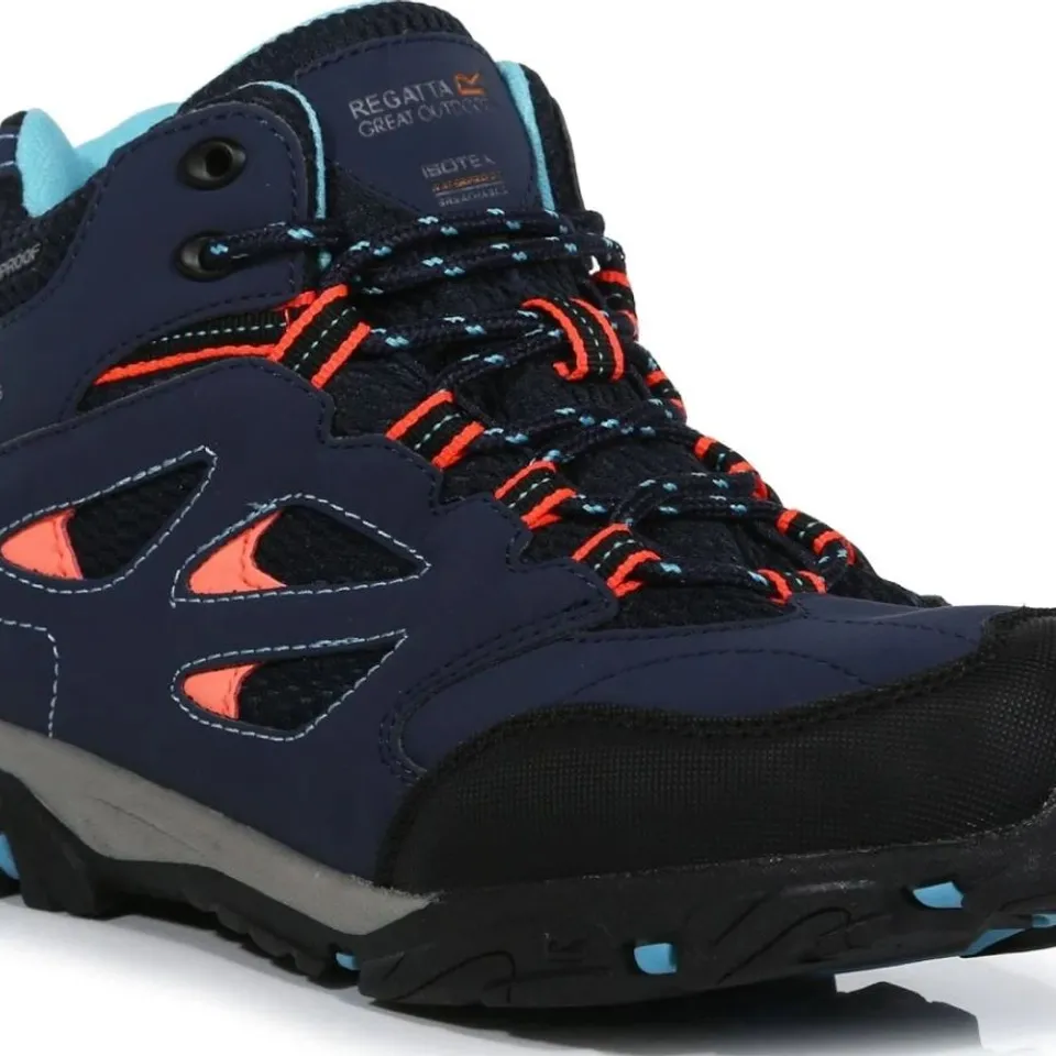 REGATTA  KIDS' HOLCOMBE III WALKING BOOTS NAVY FIERY CORAL SIZE CHILDS 12