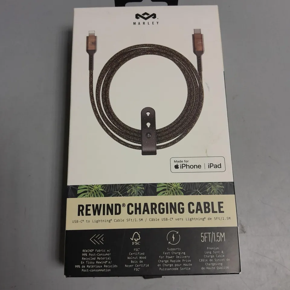 BOXED BOB MARLEY REWIND CHARGING CABLE. USB-C TO LIGHTNING CABLE FOR IPHONE/IPAD