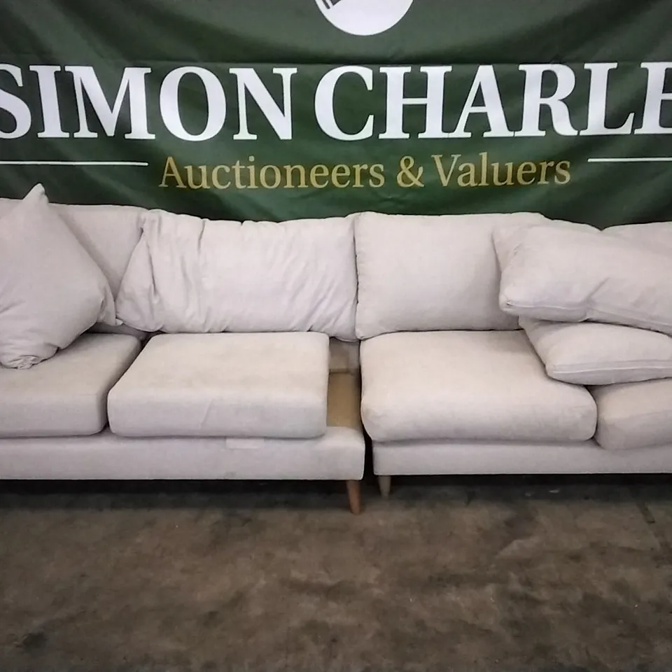 QUALITY BRITISH DESIGNER 2 SEPERATE LARGE SOFA SECTIONS IN CREAM FABRIC