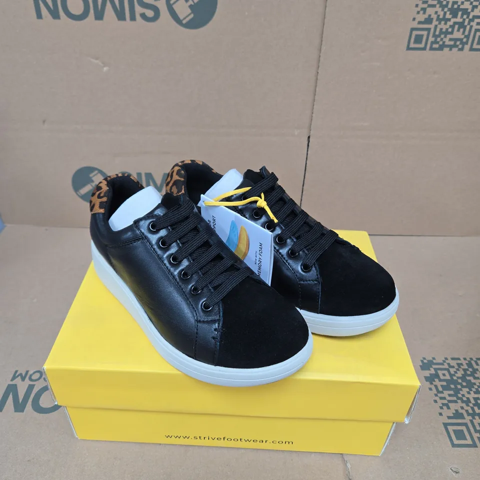 STRIVE DAKOTA BLACK LEOPARD TRAINERS UK SIZE 3 BOXED MEMORY FOAM