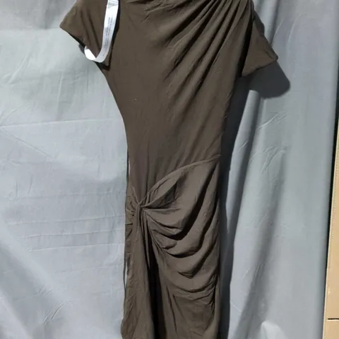 AYM STUDIO BROWN ONE-SHOULDER DRESS – DRAPED TWIST DETAIL, UK SIZE M