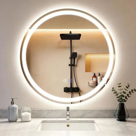 BOXED ZMH BATHROOM MIRROR WITH LED LIGHTING, ROUND WALL MIRROR, 50CM, DIMMABLE