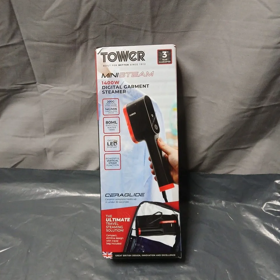 TOWER MINISTEAM 1400W DIGITAL GARMENT STEAMER – BOXED, SEALED