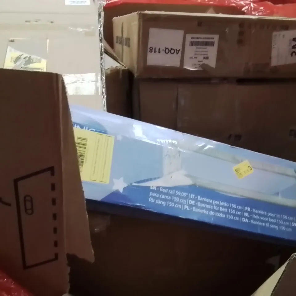 PALLET OF ASSORTED HOUSEHOLD GOODS AND PRODUCTS TO INCLUDE;CEILING FAN WITH LIGHT,SAFETY BARRIER,ETC