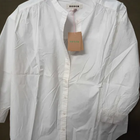 BODEN COLLARLESS WHITE SHIRT - UK 12