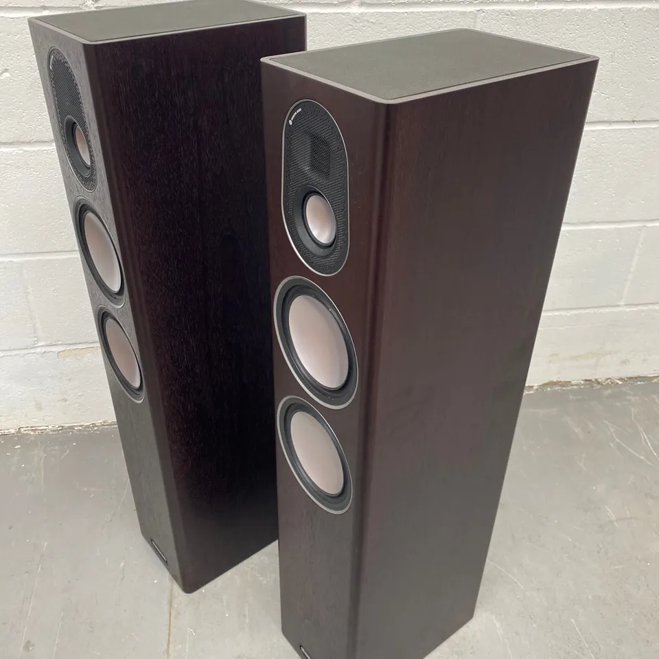 BOXED PAIR OF MONITOR AUDIO GOLD 200 DARK WALNUT FLOOR STANDING SPEAKERS (2 BOXES)