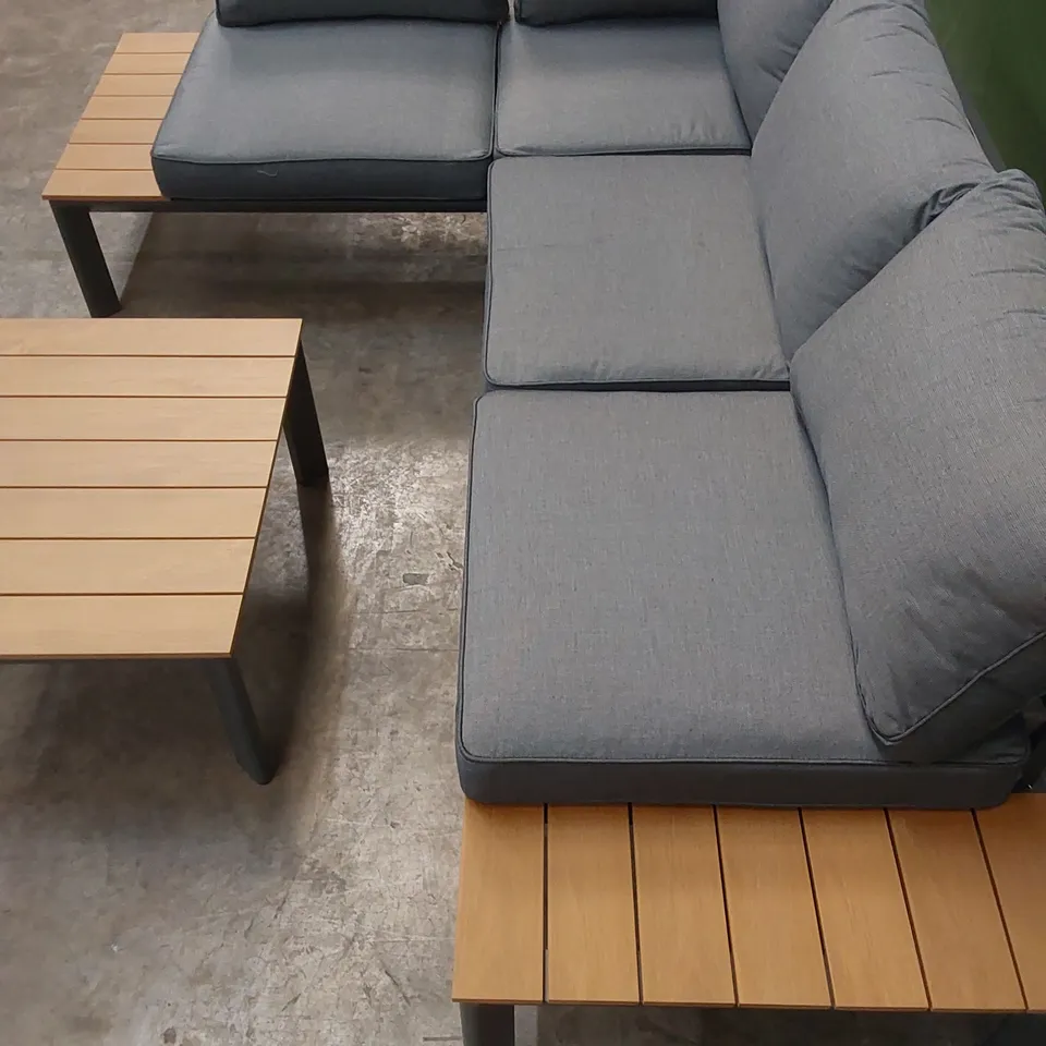 BRAND NEW BOXED DESIGNER CONTEMPORARY CORNER SET IN GREY WITH POLYWOOD CT (1 BOX)