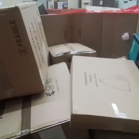 PALLET OF ASSORTED HOUSEHOLD GOODS AND PRODUCTS TO INCLUDE;CEILING FAN WITH LIGHT,TOILET LID