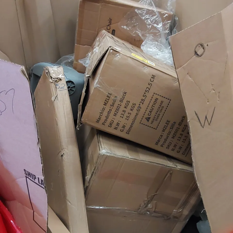 PALLET TO CONTAIN ASSORTED HOUSEHOLD ITEMS AND CONSUMER PRODUCTS. INCLUDING BABY HIGH CHAIR, FOOD PROCESSOR, GRIDDLE, INDOOR SWING, OFFICE CHAIR ETC 