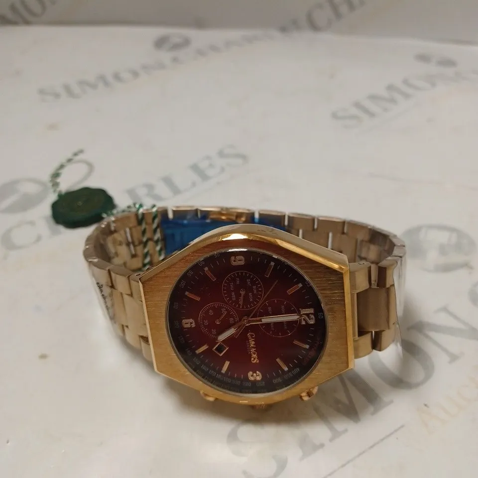 BOXED GAMAGES LONDON ENTERPRISE MENS AUTOMATIC ROSE GOLD STAINLESS STEEL BRACELET WATCH
