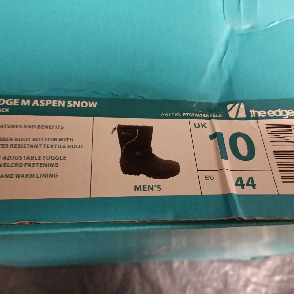 BOXED PAIR OF EDGE M ASPEN SNOW BOOTS - BLACK, MEN'S SNOW BOOT UK 10 (EU 44)
