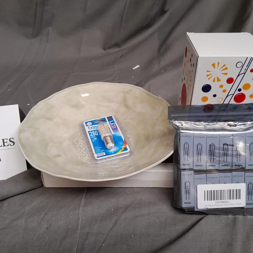 BOX OF ASSORTED HOSE HOLD ITEMS TO INCLUDE - HALOGEN BULBS - CANDLES - SILICON