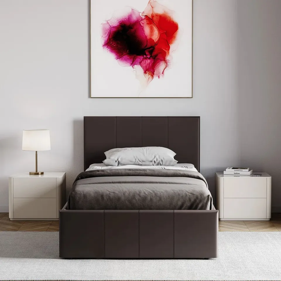 BOXED WILNA UPHOLSTERED SINLE OTTOMAN BED -BROWN- (3BOXES)