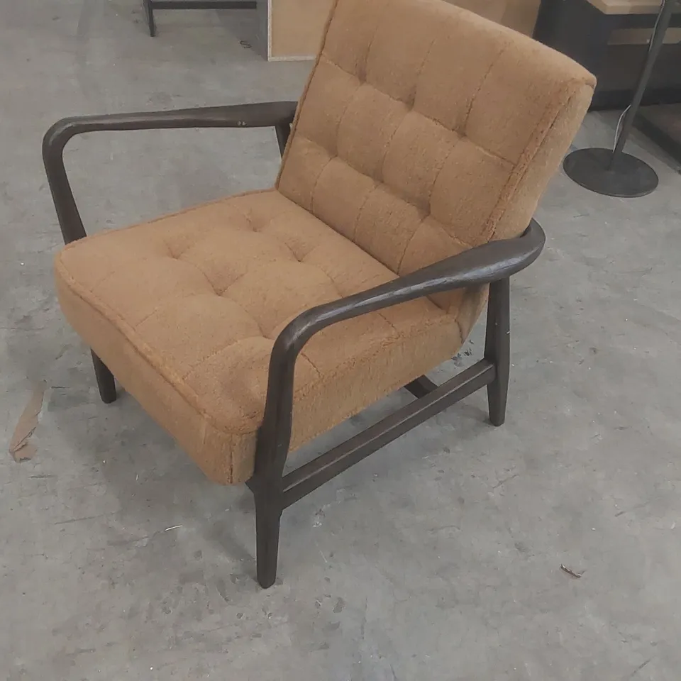 DESIGNER WOOD FRAME ARM CHAIR WITH UPHOLSTERED SEAT