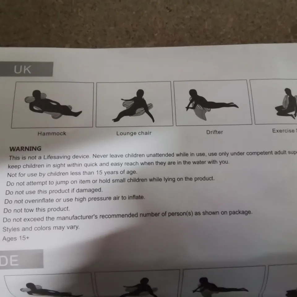 A BOX OF 10 INFLATABLE WATER HAMMOCKS 