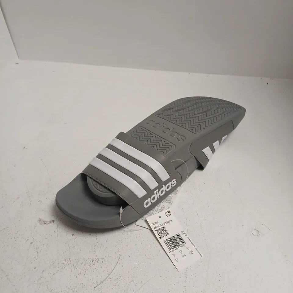 ADIDAS ADILETTE SHOWER SLIDE SANDALS – GREY/WHITE, UK 12
