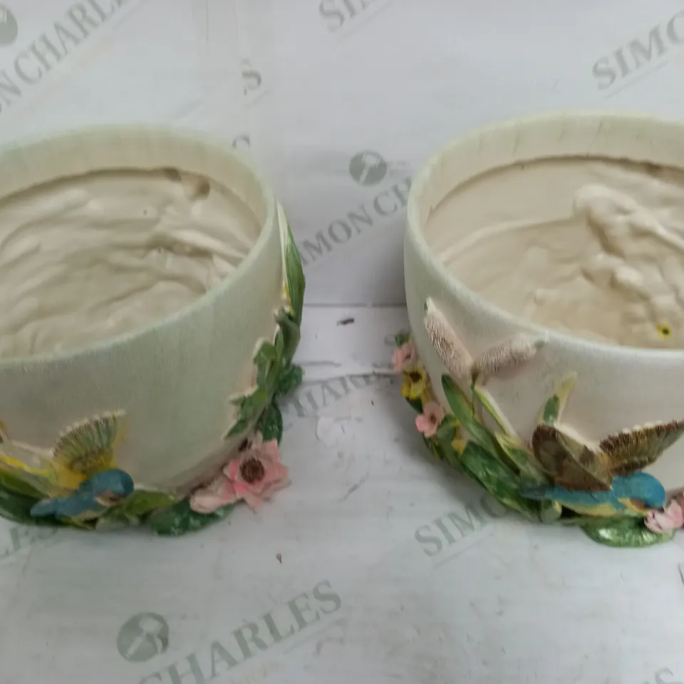 MY GARDEN STORIES SET OF 2 FLORAL EMBOSSED PLANTER