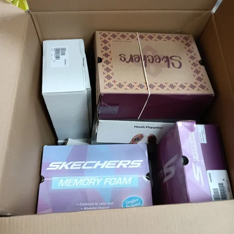 BOX OF APPROXIMATELY 10 ASSORTED PAIRS OF SHOES IN VARIOUS STYLES , COLOURS AND SIZES