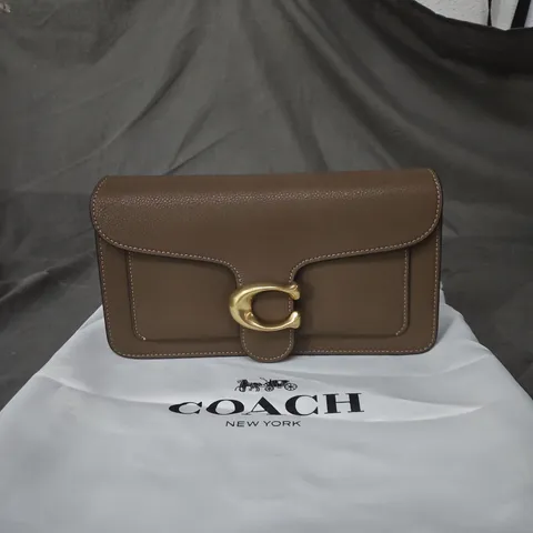 COACH BROWN LEATHER FLAP BAG WITH GOLD-TONE BUCKLE – DUST BAG INCLUDED 