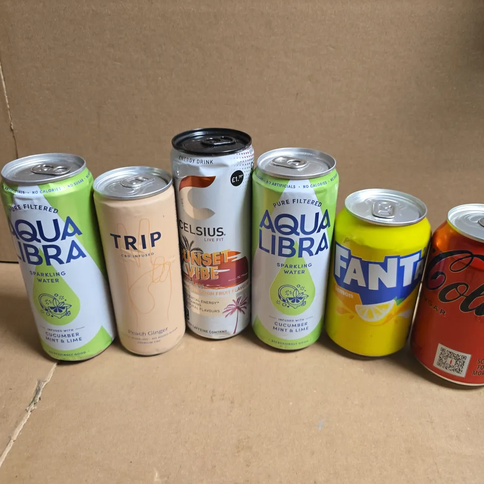 APPROXIMATELY 20 ASSORTED DRINKS TO INCLUDE COCA COLA ZERO SUGAR, CELSIUS SUNSET VIBE, AQUA LIBRA SPARKLING WATER, ETC - COLLECTION ONLY