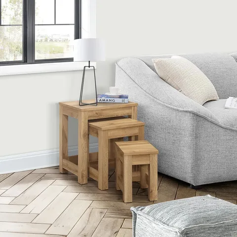 BOXED CLARRIS 3 PIECE NEST OF TABLES - OAK (1 BOX)
