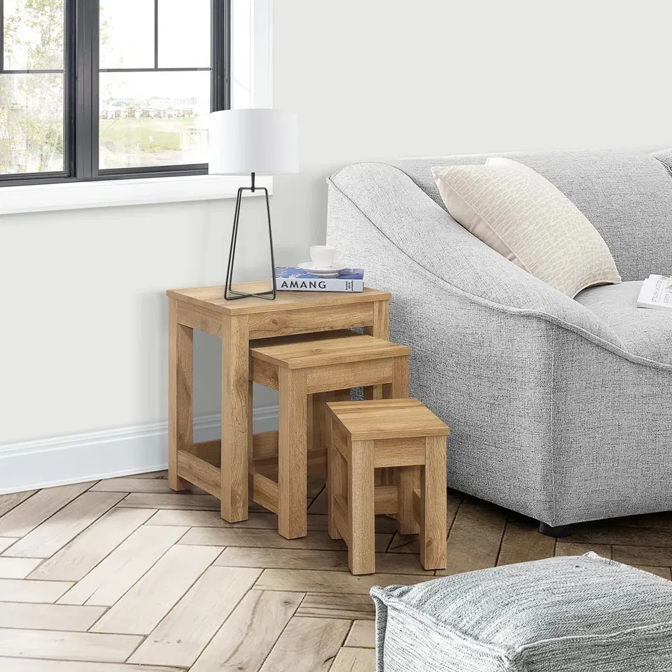 BOXED CLARRIS 3 PIECE NEST OF TABLES - OAK (1 BOX)