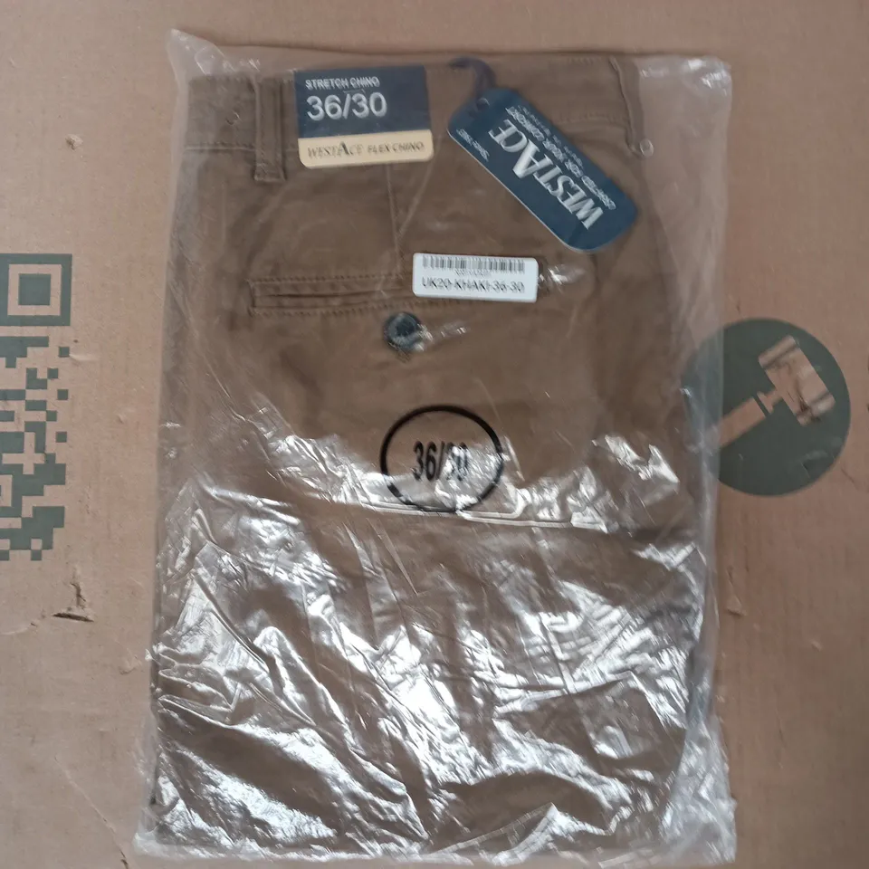 BAGGED WESTACE FLEX CHINOS IN KHAKI SIZE 36/30