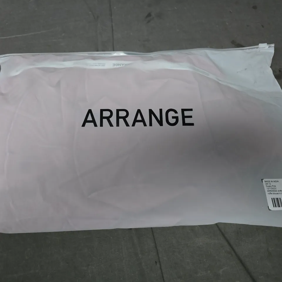 ARRANGE CHIFFON HIGH NECK ULTIMATE RUFFLE BLOUSE – DUSKY PINK, UK 12