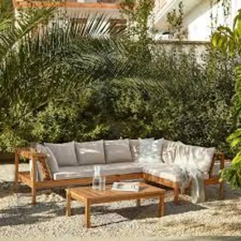 BOXED DAKOTA 240X160CM COMER SOFA SET, NATURAL ACACIA WITH SAND CUSHIONS (4 BOXES)