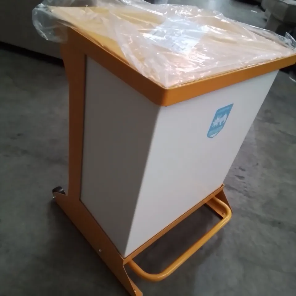 TWO WYBONE METAL PEDAL BINS ORANGE/WHITE