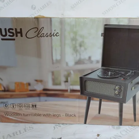 BOXED BUSH CLASSIC WOODEN TURNTABLE WITH LEGS IN BLACK