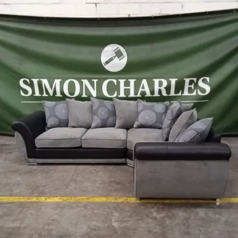 DANUBE FABRIC/FAUX LEATHER CORNER GROUP SCATTER BACK SOFA