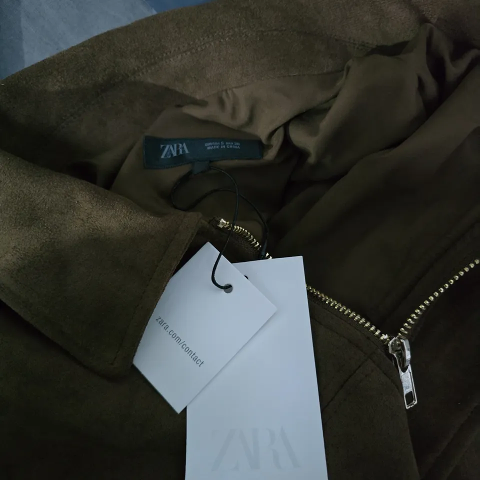 ZARA BROWN SUEDE-LOOK ZIP JACKET, WOMEN – UK SIZE S